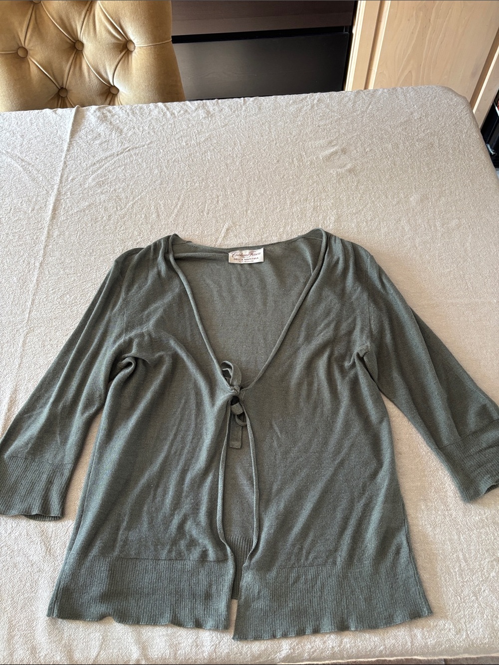 CRISTIANO FISSORE LADIES GREEN LINEN SILK Tie-Front Lightweight Cardigan-S